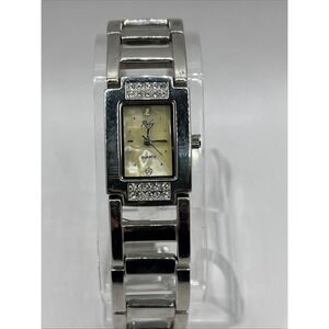 Vintage Ruby Women's Watch Pealized Dial Silver‎ 8" Band 19mm Case- New Battery